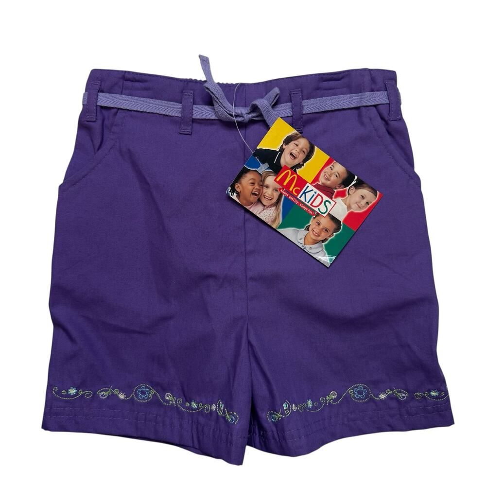 Vintage MCKIDS *NEW* Purple Embroidered Shorts Size 6  Girls Cotton Tie Waist